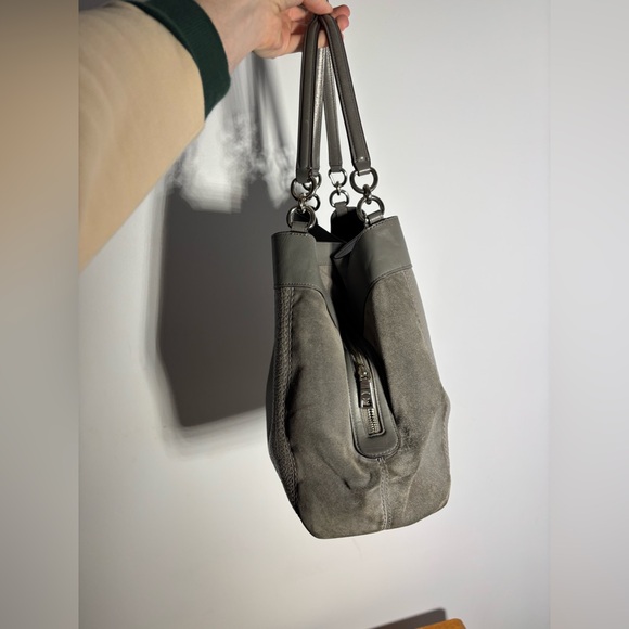 Coach Lexy Grey Suede Leather Shoulder Bag - Picture 3 of 14